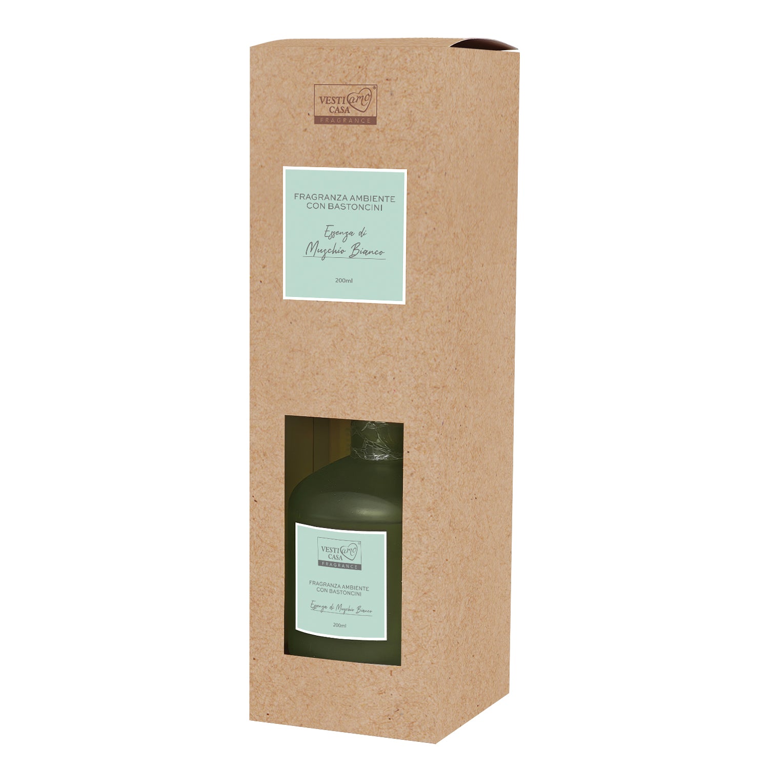 VESTIAMO CASA - Diffusore di Fragranza con bastoncini Essenza di Muschio Bianco 200 ml